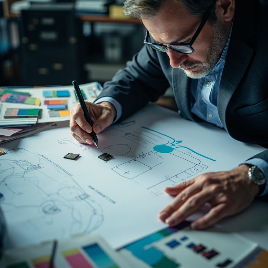 Engineer reviewing packaging design samples